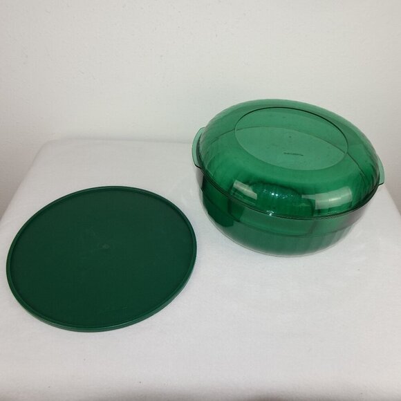 Tupperware Preludio Acrylic Salad Bowl Tray Lid Seal 3 Piece Set Green - Picture 1 of 13